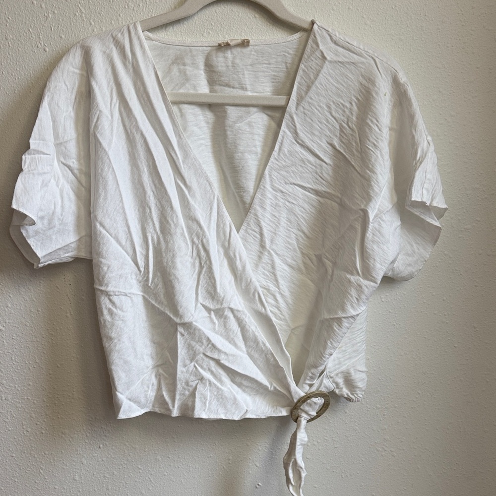 Hem & Thread Cream Wrap Blouse